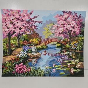 Japanese Garden Cherry Blossom Finished Acrylic Painting Paint By Number 20x16